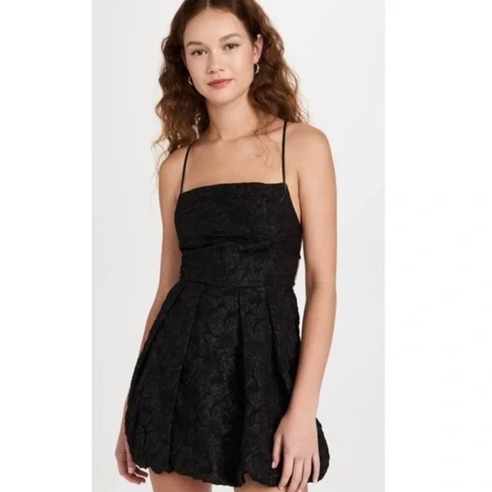 O.p.t Darby Black Jacquard Strappy Open Back Pleated Square Neck Mini Dress L